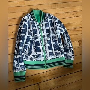 Diesel youth green logo printed reversible bomber jacket